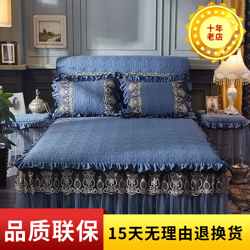 欧式床裙单件床罩三件套裙式防滑夹棉加厚K床套床笠双人床裙罩枕