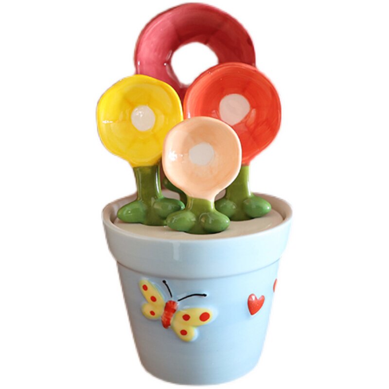 创意可爱小花造型k勺子陶瓷耐高温釉下彩花朵奶粉量勺咖啡勺烘焙