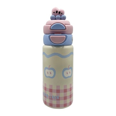 可爱保温水杯女生高颜值学生上学B专用一盖双饮便携不锈钢吸管杯