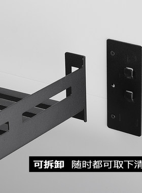 不锈钢免打孔厨房置物p架黑色壁挂式微波炉烤箱挂墙上支架子收纳