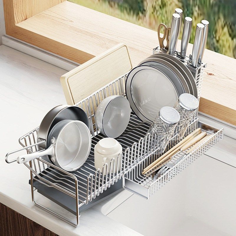 不锈钢沥水碗架水槽边放碗盘杯子餐具收I纳架免安装厨房台面置物,厨房/烹饪用具,碗架,淘宝优惠券,粉丝福利购,淘宝优惠卷