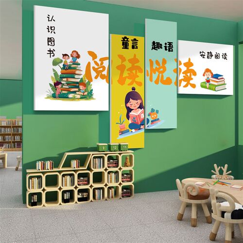 图书角布置装饰画儿n童阅读区阅览室幼绘本馆环创背景文化墙贴儿
