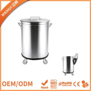 不锈钢垃圾桶50升圆形带盖移动酒店大排档商用厨房收纳垃圾桶