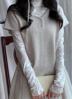 Lili百合乡|灰杏色软糯浣熊绒混纺马甲慵懒插肩袖针织背心