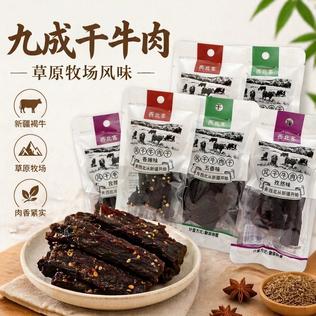 新疆特产西北客超风干牛肉手撕牛肉九成干麻辣牛肉休闲零食