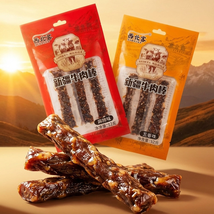 新疆麻辣牛肉五香牛肉棒西北客新疆特产肉类零食52g开袋即食解馋