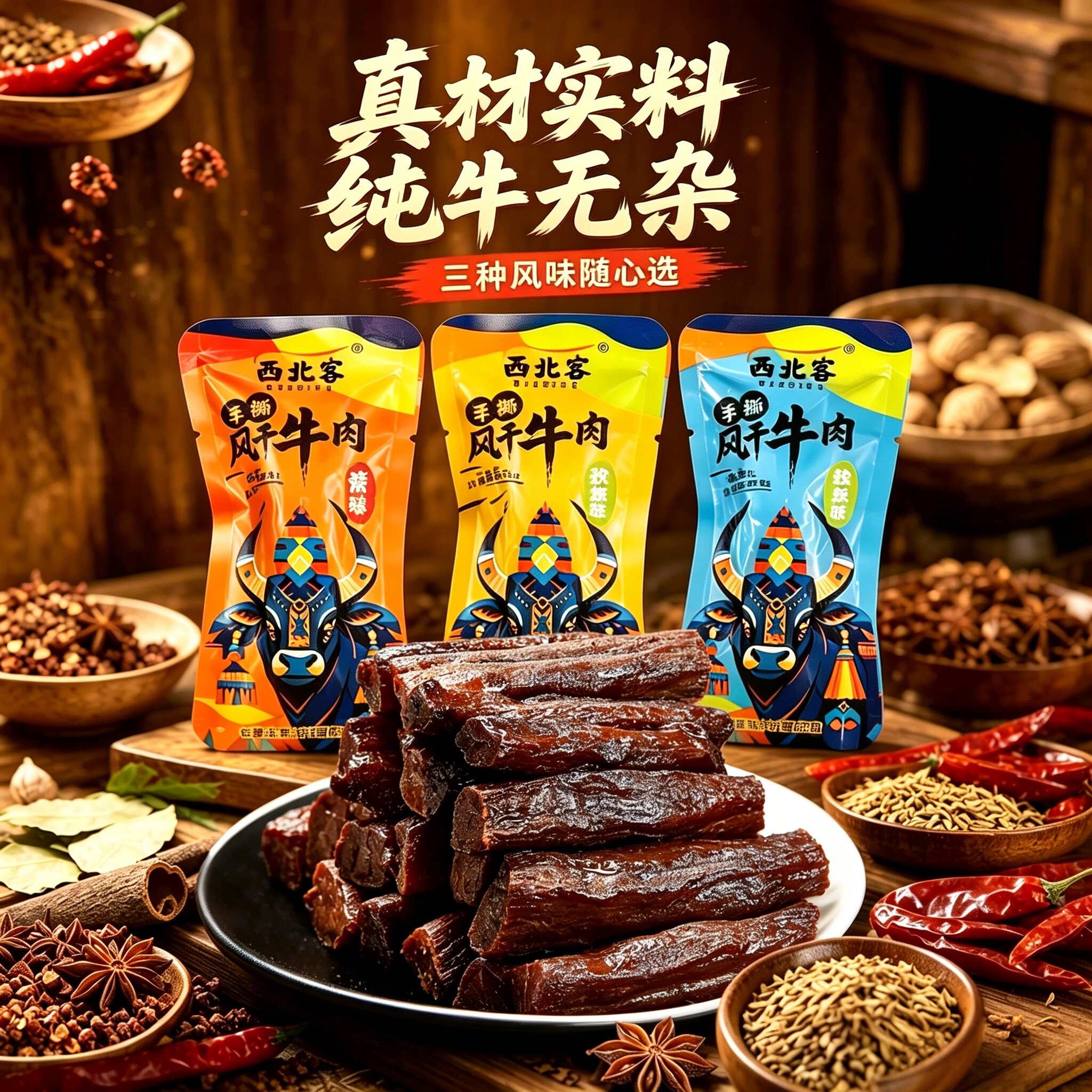 新疆特产牛肉干西北客手撕牛肉干三种口味5包邮休闲小零食