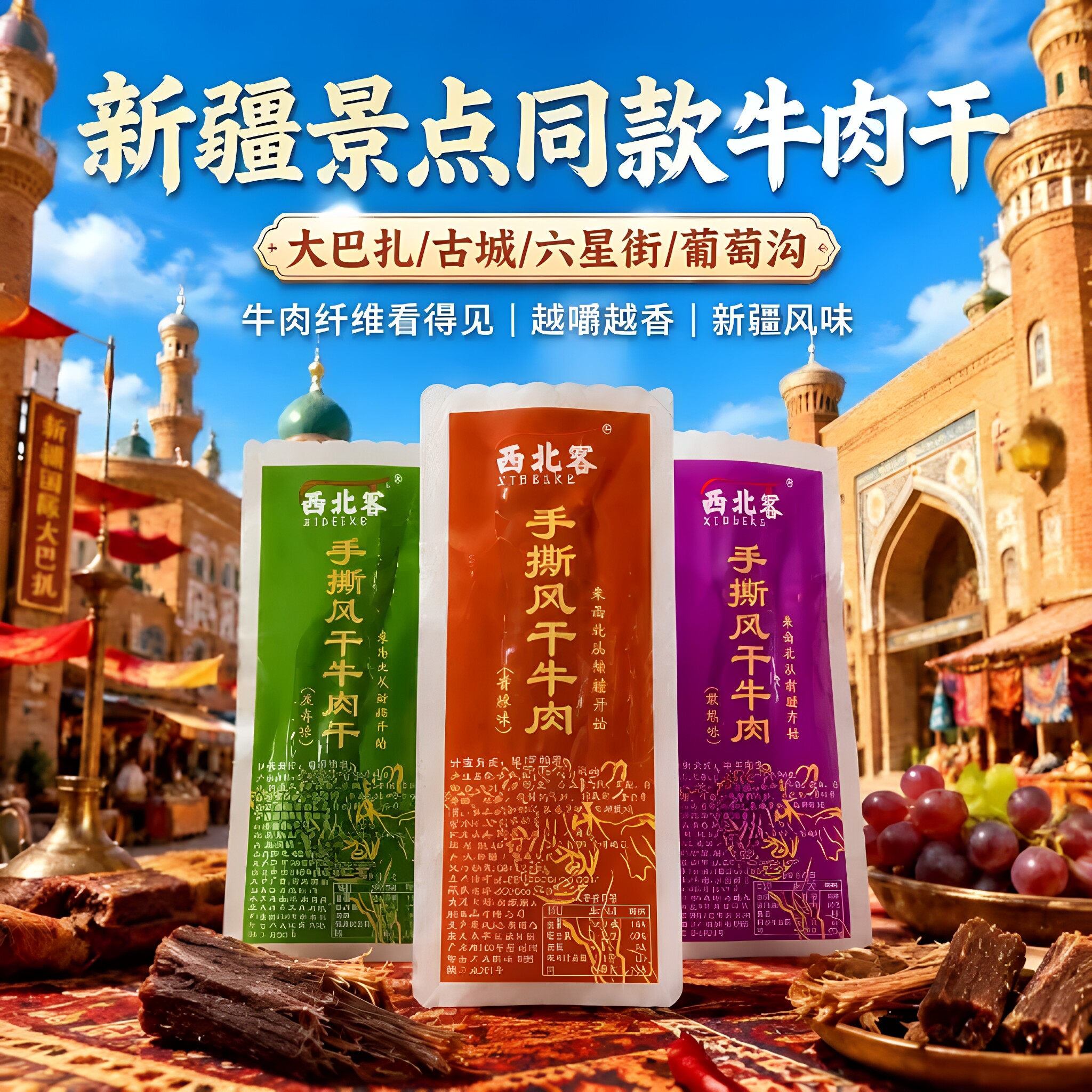 西北客新疆特产风干牛肉干半牛肉独立小包装西北客牛肉办公室零食