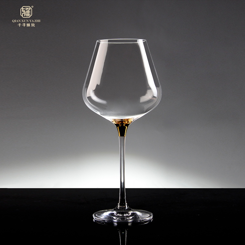 描金大号勃艮第红酒杯高脚杯6只装 家用水晶玻T璃葡萄酒杯高级感