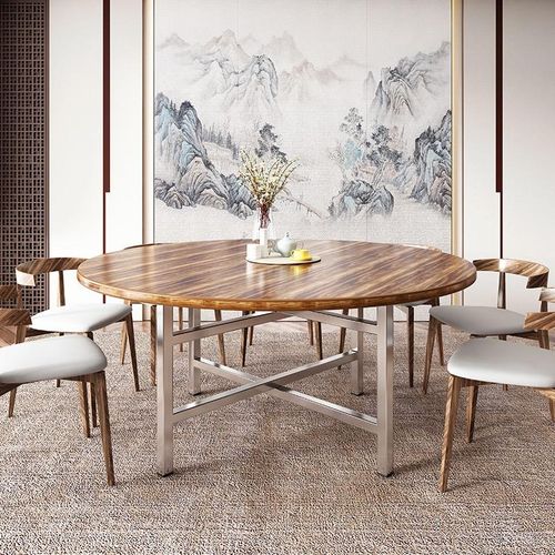 实木大圆桌饭桌餐厅餐桌家用园台桌面面板商用N折叠10人吃饭桌子2