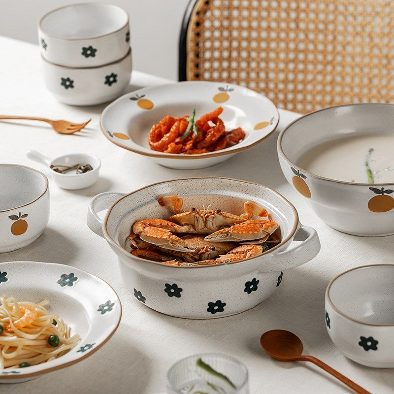 双耳汤碗大号拉面碗沙拉碗ins风陶瓷大J汤碗家用汤盆餐具日式套装,餐饮具,碗,淘宝优惠券,粉丝福利购,淘宝优惠卷