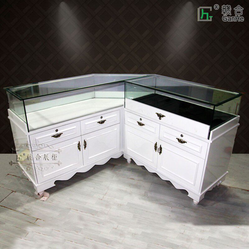 新款烤漆展示柜 转l角柜台 玻璃饰品展示柜首饰精品展柜欧式木质