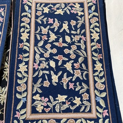 出口外贸b美式手工地毯地蓝色羊毛家用客厅门厅卧室轻奢复古微瑕