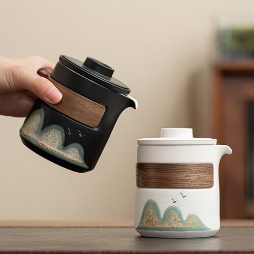 远山旅行茶具快客杯一壶三套装杯便F携式户外泡茶壶带茶叶罐套装