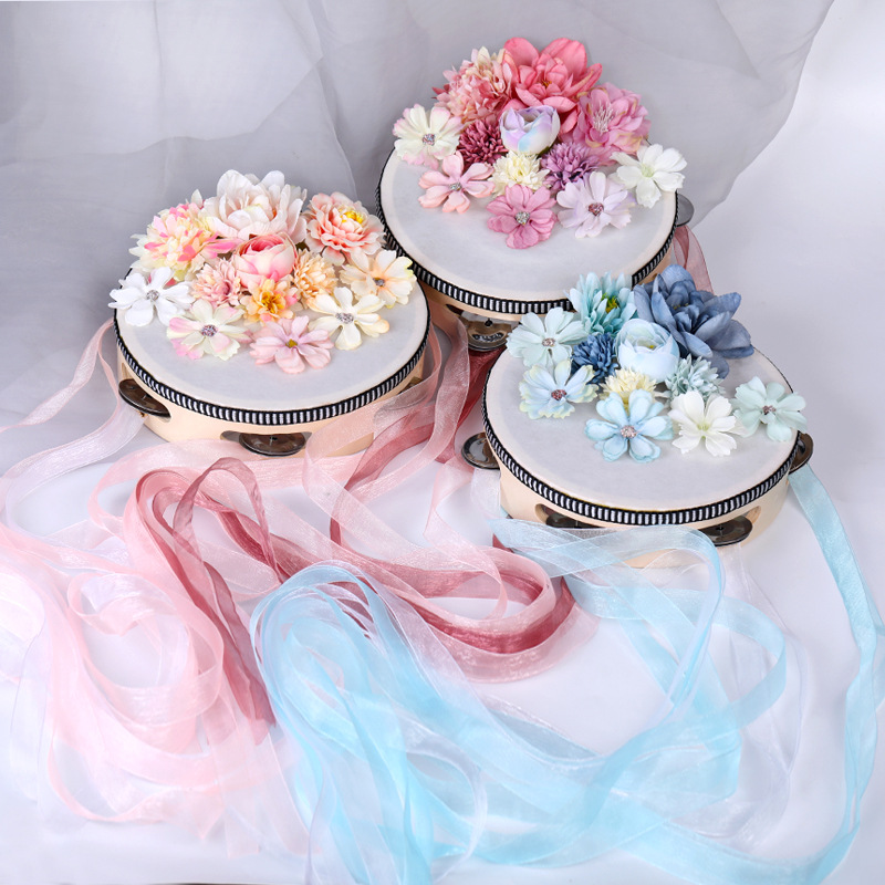 超仙绢花手鼓飘带铃鼓 汉服拍照道具 民族舞手拍鼓上铃鼓舞蹈演出