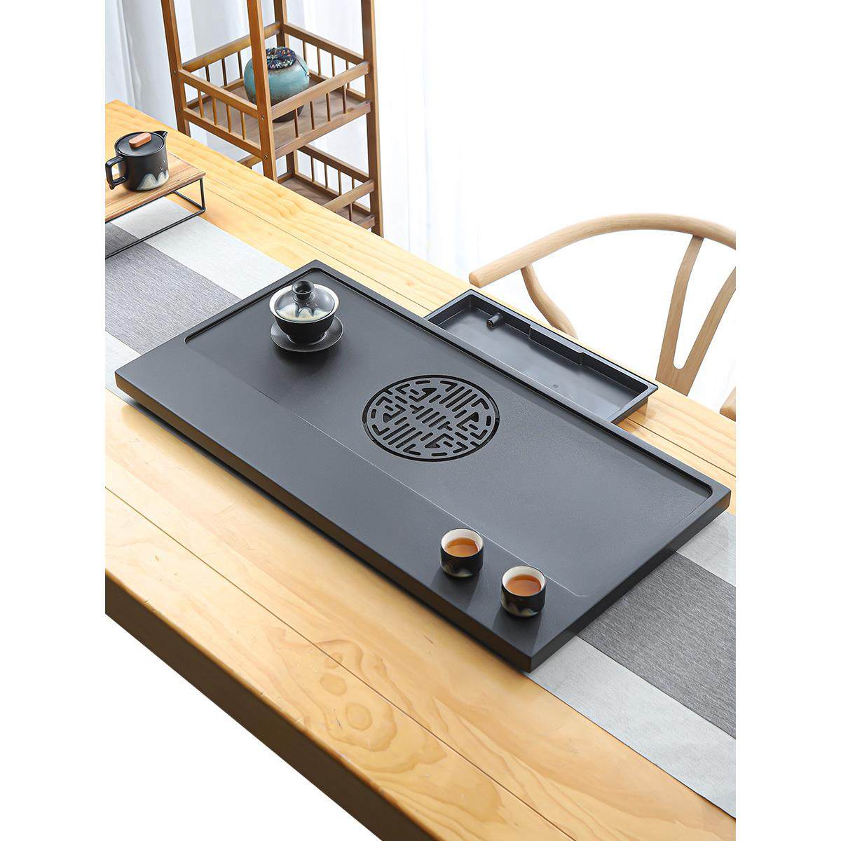 天然乌金石茶盘家用储水客厅茶具抽屉式石茶盘办公用茶台盘茶托盘,餐饮具,茶盘,淘宝优惠券,粉丝福利购,淘宝优惠卷