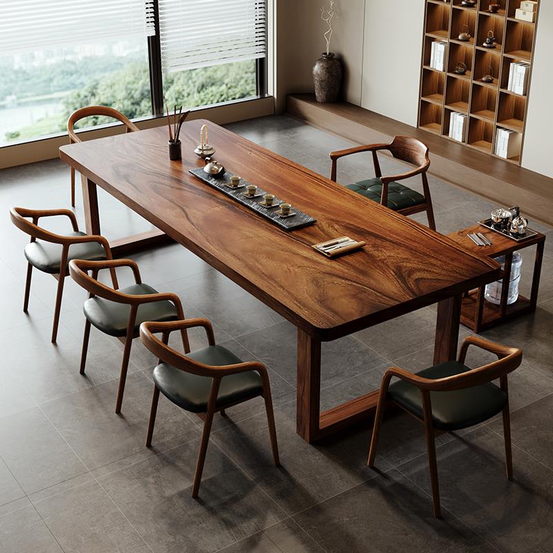 北美黑胡桃木茶桌椅组合新中式实木茶桌茶台家用客厅2025新款茶几