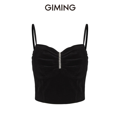 GIMING黑色丝绒吊带背心外穿内搭