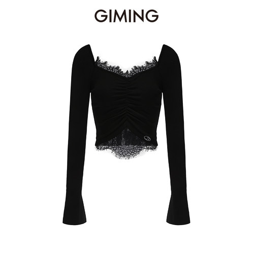 GIMING蕾丝打底衫长袖内搭修身
