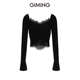上衣女士 拼接芭蕾风可外穿内搭修身 GIMING黑色蕾丝打底衫 针织长袖