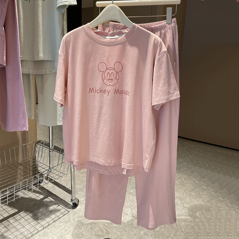 睡衣女夏季纯棉薄款2023年新款动漫卡通短袖长裤家居服套装可外穿