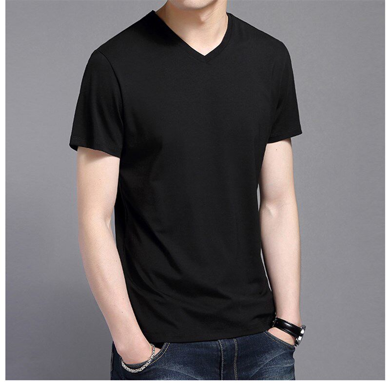鸡心领短袖纯棉宽松加肥加大码全棉中老年老头汗衫胖子v领t恤男