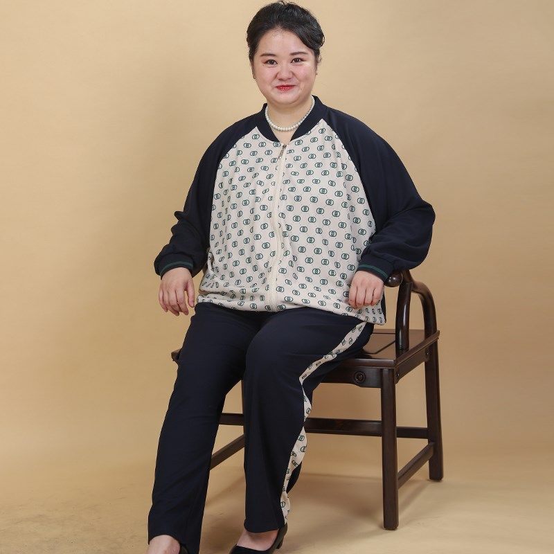 中老年人女装胖妈妈秋装200斤加肥加大码休闲套装胖太太宽松外套