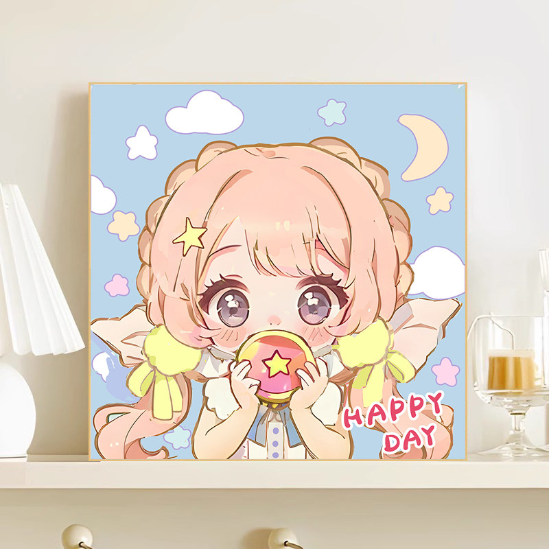数字油画diy卡通动漫人物女孩简单手工填色填充丙烯油彩画画定制