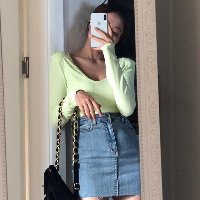 enen 牛仔短裙女弹力高腰紧身包臀A字显瘦百搭性感春秋新款半身裙