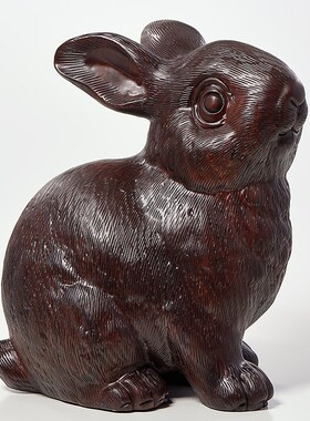 黑檀木雕兔子摆件实木工艺品十二生肖木头兔家居客厅装饰开业送礼