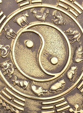 八尺神照镜黄铜镜子九宫八卦生肖镜纯铜平面镜带手柄结婚用的仿古