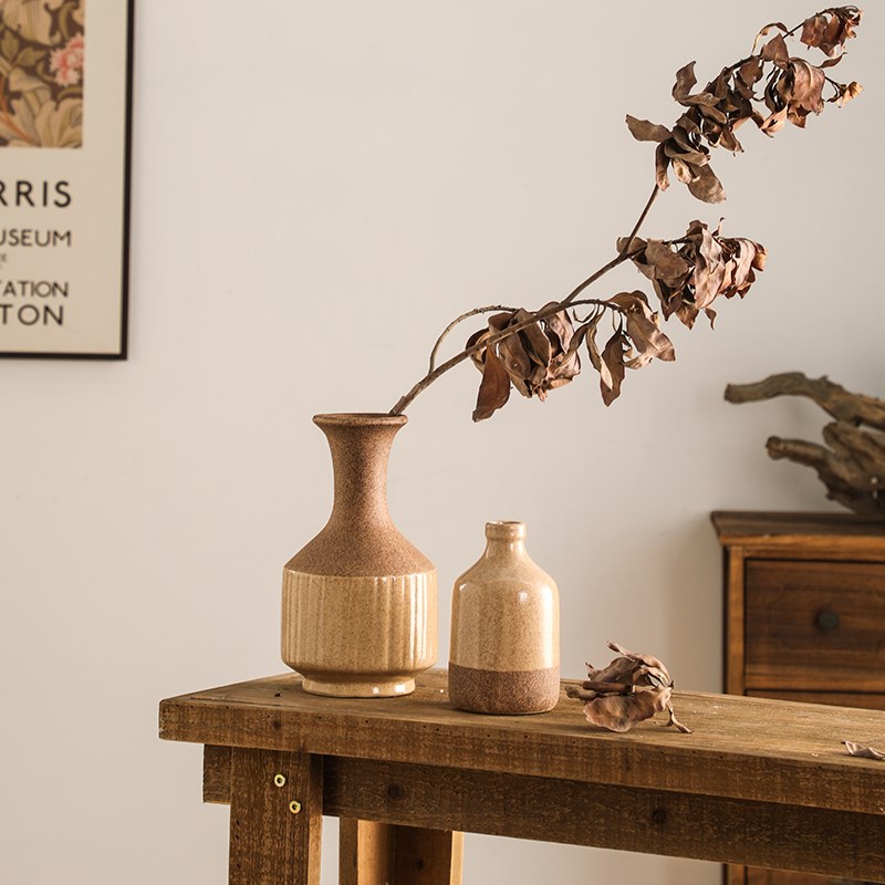 花瓶摆件客厅插花陶瓷轻奢高级感中古复古侘寂风干花陶罐新中式小