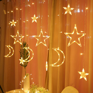 星星串灯玻璃窗装饰灯窗帘布置氛围灯满天星灯串插电高亮星月灯带