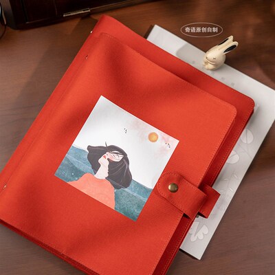A4B5活页本红女孩文艺笔记本日记本布艺大笔记手账随身本手工