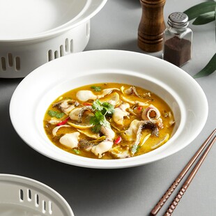 超大号盘子大圆深盘高级感创意酒店陶瓷餐具菜盘家用水煮酸菜鱼盘