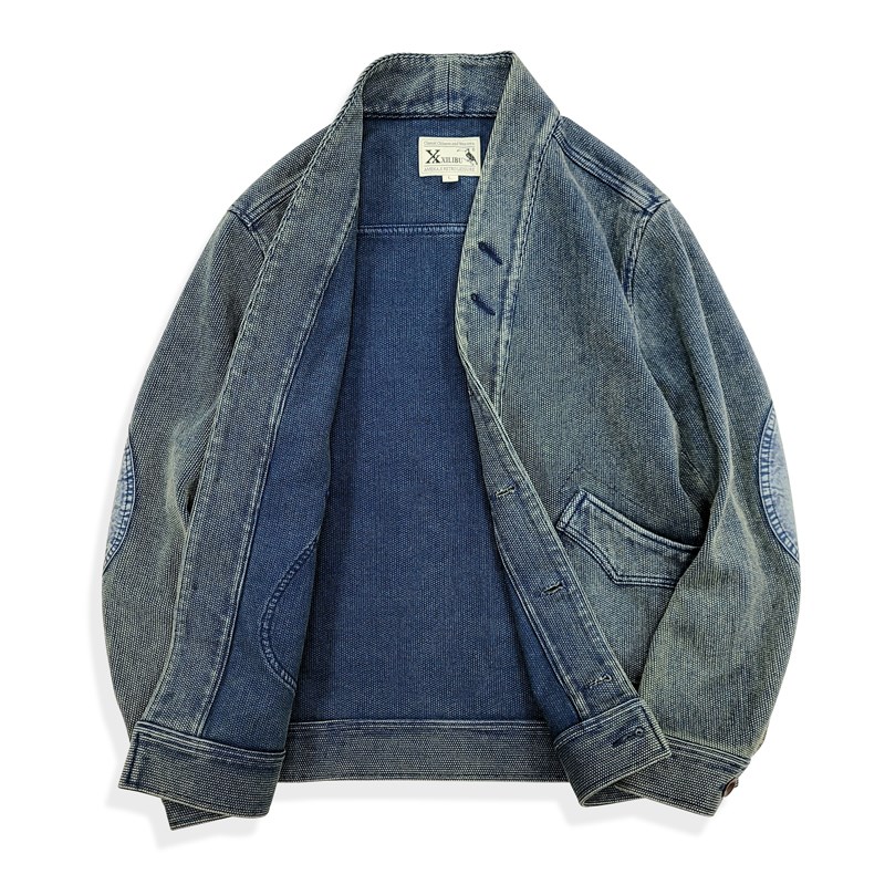 西里布蓝染剑道开衫外套道袍夹克衫男咔叽复古休闲拔染做旧新品