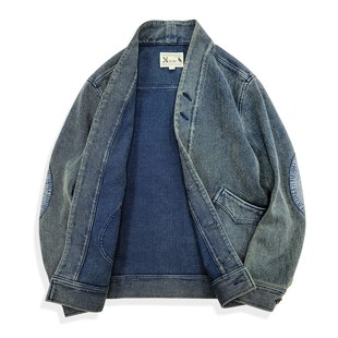 西里布蓝染剑道开衫外套道袍夹克衫男咔叽复古休闲拔染做旧新品