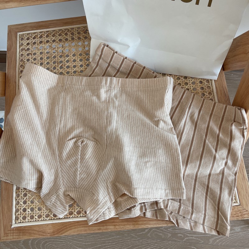 燕麦色系纯棉男士内裤中腰透气舒适好穿四角裤条纹简约加大码短裤
