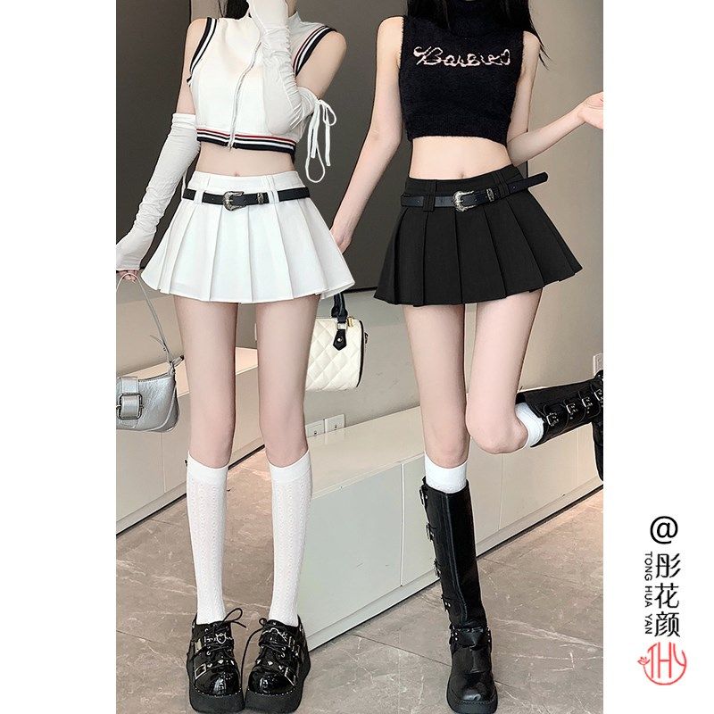 白色半身裙2024春夏季新款低腰短款显瘦西装百褶裙防走光a字短裙