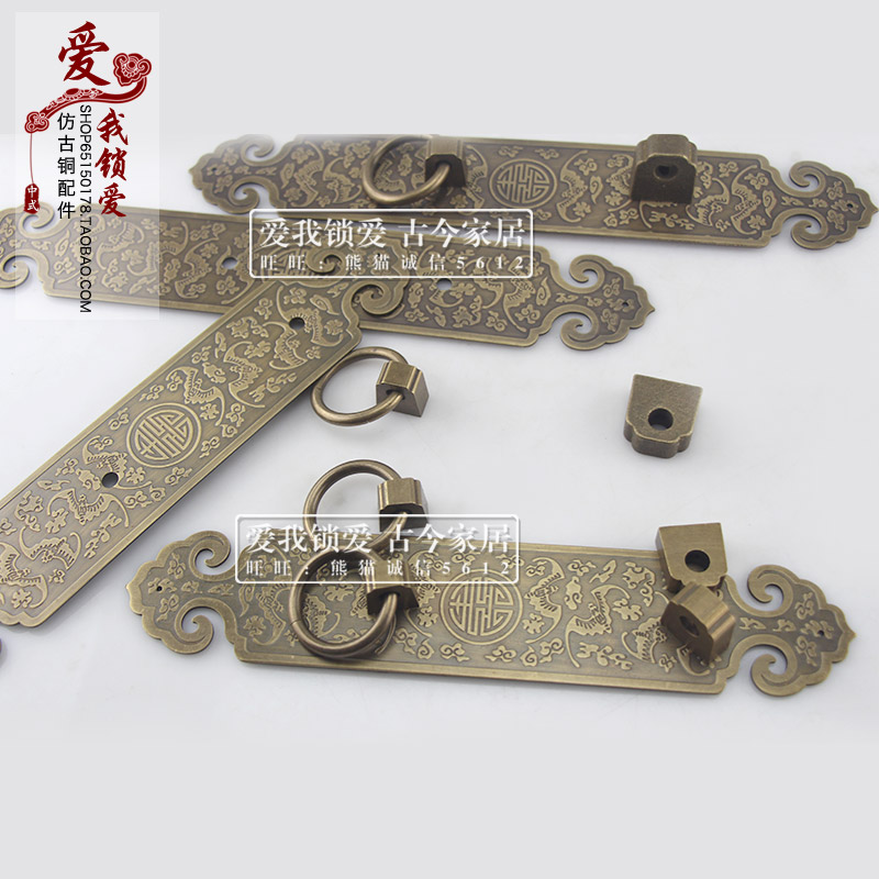 仿古门铜拉手 中式蝙蝠铜拉手 篱笆门条衣柜门铜配件大门拉手古铜