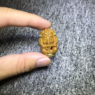 绿檀木雕象神宝宝挂件实木雕刻工艺香丸盒挂脖小件挂件