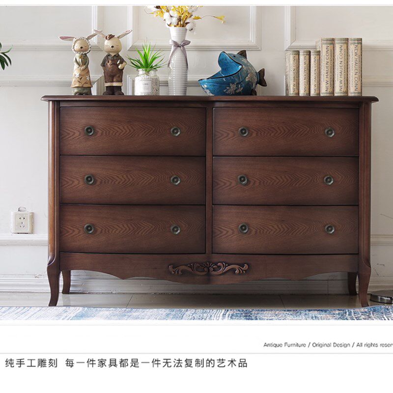 美式乡村复古典实木斗柜子欧式卧室六斗橱抽屉边柜玄关柜储物收纳