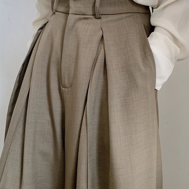 牛X货 巨炸裂!老钱风咖色西装裤女高腰垂感拖地休闲阔腿长裤子