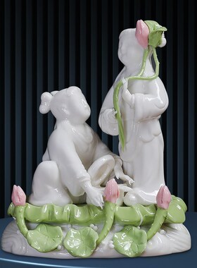 中式和合陶瓷摆件工艺品客厅桌面办公K司装饰送礼摆放和合摆件