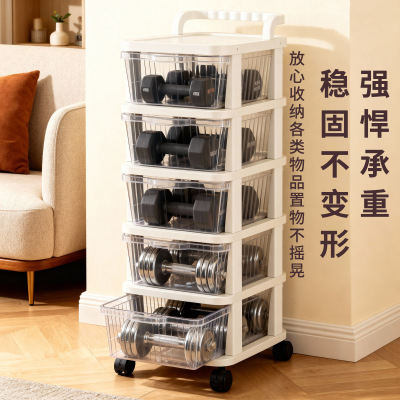 多层落地置物架带抽屉式厨房收纳盒零食架子玩具小推车客厅储物柜