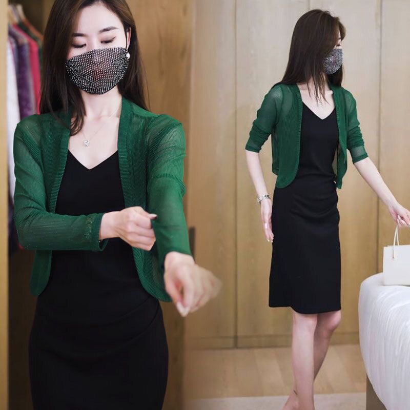 外贸夏季小披肩女外搭网纱上衣百搭短款罩衫仙女防晒衣女蕾丝衫薄