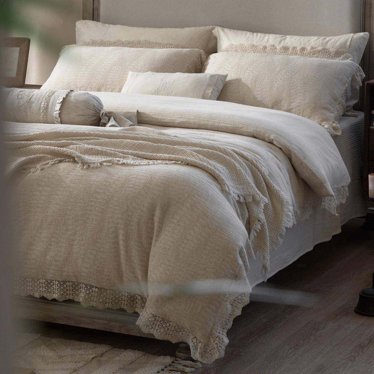 粗布棉麻提花老四件套床上棉用布品纯粗麻出口轻法式田园风三9638,床上用品,床品套件/四件套/多件套,淘宝优惠券,粉丝福利购,淘宝优惠卷