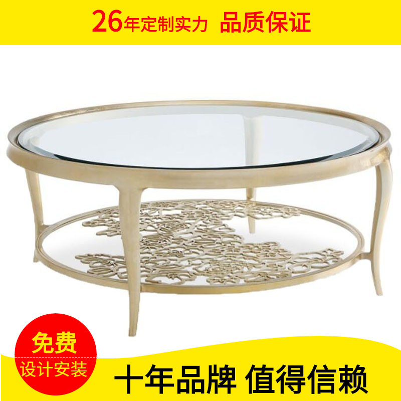 美式轻奢后现代镂空玻璃茶几