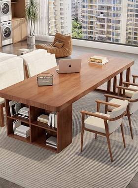 全实木厅DPW大板书桌家用书柜一体办桌写公字桌客大?长书桌阅读学