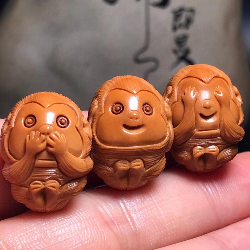 橄榄核三不猴手把不件看不听随不说单籽件文玩ROO小手挂捻身手把